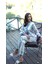 Mavi Saten Gömlekli Kuşaklı Çok Rahat Şık Kadın Saten Pijama Takımı 3