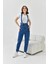 Kadın Koyu Mavi Beli Lastikli Denim Bahçıvan Salopet Tulum 3