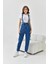 Kadın Koyu Mavi Beli Lastikli Denim Bahçıvan Salopet Tulum 5