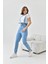 Kadın Açık Mavi Beli Lastikli Denim Bahçıvan Salopet Tulum 3