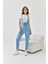 Kadın Açık Mavi Beli Lastikli Denim Bahçıvan Salopet Tulum 5