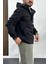 Erkek Slim Fit Krinkıl Kumaş Kanguru Cepli Yarım Fermuarlı Yağmurluk Mont Siyah Edw077 2