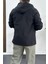 Erkek Slim Fit Krinkıl Kumaş Kanguru Cepli Yarım Fermuarlı Yağmurluk Mont Siyah Edw077 5