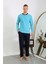 Erkek Penye Uzun Kol Pijama Takımı 6860 Turkuaz 1