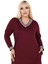 Butik Bordo Yakası Şeritli V Yaka Uzun Kol Iki Iplik Elbise 5