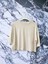 Krem Bisiklet Yaka Crop Top Oversize Kadın Basic Tişört 1