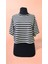 Siyah Çizgili Bisiklet Yaka Kadın Oversize Crop Tişört 1