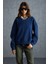 Vaneltına Kadın Bisiklet Yaka Içi Polarlı Oversize Fit Basic Lacivert Sweatshirt 1