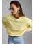 VANELTINA Kadın Bisiklet Yaka İçi Polarlı Oversize Fit Basic Sarı Sweatshirt 2