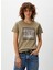 Bisiklet Yaka Desenli Haki Kadın T-Shirt Ss Cn Boxy Logo Tee - Mıd Organıc S 1