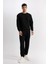 Siyah Regular Fit Bisiklet Yaka Jakarlı Sweatshirt D5392AX24AU 2