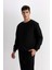Siyah Regular Fit Bisiklet Yaka Jakarlı Sweatshirt D5392AX24AU 3