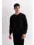 Siyah Regular Fit Bisiklet Yaka Jakarlı Sweatshirt D5392AX24AU 4
