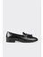 Kadın Günlük Ayakkabı Deri Malzemeden Yapılmış Şık Siyah Loafer Modeli 1