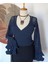 Hippybutik Soluk/koyu Lacivert Kruvaze Fırfır Kol Detaylı Tığ Dokuma El Yapımı Tasarım Hırka/bluz 2