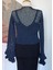 Hippybutik Soluk/koyu Lacivert Kruvaze Fırfır Kol Detaylı Tığ Dokuma El Yapımı Tasarım Hırka/bluz 3