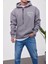 Yazılı Kalp Desenli Gri Kapüşonlu Sweatshirt 3