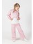 Yazı Baskılı Crop Sweatshirt ve Bol Paça Kız Çocuk Eşofman Takımı - Pembe 1