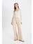 Gabardin Bej Pantolon Wide Leg Geniş Bol Paça Normal Bel Basic Düz D3766AX24AU 1