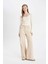 Gabardin Bej Pantolon Wide Leg Geniş Bol Paça Normal Bel Basic Düz D3766AX24AU 3