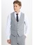 ALTINYILDIZ CLASSICS Erkek Gri Slim Fit Dar Kesim Mono Yaka Desenli Yelekli Takım Elbise 4
