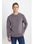 Erkek Koyu Gri Standart Fit Normal Kesim Içi Polarlı 3 Iplik Bisiklet Yaka Sweatshirt 1