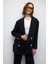 Siyah Kruvaze Keten Blazer 1