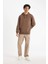 Kahverengi Relax Fit Kapüşonlu Baskılı Sweatshirt Y9652AZ24AU 2
