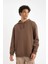 Kahverengi Relax Fit Kapüşonlu Baskılı Sweatshirt Y9652AZ24AU 3