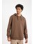 Kahverengi Relax Fit Kapüşonlu Baskılı Sweatshirt Y9652AZ24AU 4
