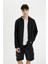 Slim Fit Dar Kesim Pamuklu Basic Düz Uzun Kollu Siyah Gömlek A4644AX24AU 3
