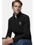 LEON Siyah Yarım Fermuar Dik Yaka Nakışlı Standard Fit Erkek Sweatshirt 2
