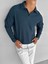 Erkek Rahat Kalıp Fitilli Polo V Yaka Uzun Kollu Sweatshirt Petrol Mavi 4