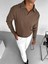 Erkek Rahat Kalıp Fitilli Polo V Yaka Uzun Kollu Sweatshirt Kahverengi 1