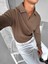 Erkek Rahat Kalıp Fitilli Polo V Yaka Uzun Kollu Sweatshirt Kahverengi 3