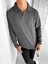 Erkek Rahat Kalıp Fitilli Polo V Yaka Uzun Kollu Sweatshirt Füme 1