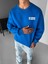 Erkek Oversize Baskılı Yuvarlak Yakalı Uzun Kollu Sweatshirt Mavi 2