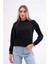 Kadın Kanguru Cepli Kapüşon Detaylı Iki Iplik Kısa Sweatshirt 245123 - 1