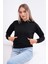 Kadın Kanguru Cepli Kapüşon Detaylı Iki Iplik Kısa Sweatshirt 245123 - 4