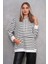 Kadın Çizgi Desenli Kanguru Cepli Kapüşonlu Iki Iplik Oversize Sweatshirt 245124 - 1