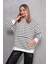 Kadın Çizgi Desenli Kanguru Cepli Kapüşonlu Iki Iplik Oversize Sweatshirt 245124 - 4