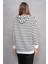 Kadın Çizgi Desenli Kanguru Cepli Kapüşonlu Iki Iplik Oversize Sweatshirt 245124 - 5