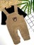 Erkek Bebek Ayı Nakışlı Peluş Bahçıvan Tulum Takımı Bej 1