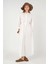 Yakası Büzgülü Poplin Elbise Beyaz 2