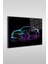 Neon Stil Spor Araba Illustrasyon Yatay Cam Tablo 2