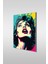 Pop Art Retro Kadın Portre Dikey Cam Tablo 1