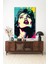 Pop Art Retro Kadın Portre Dikey Cam Tablo 5