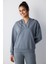 Gri V Yaka Kapüşonlu Silky Touch Sweatshirt 1