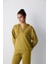 Hardal Renk V Yaka Kapüşonlu Silky Touch Sweatshirt 1
