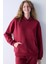 Bordo Kapüşonlu Oversize Şardonlu Sweatshirt 1